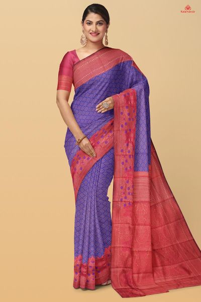 ROYAL BLUE and PINK ABSTRACT SILK Saree with FANCY