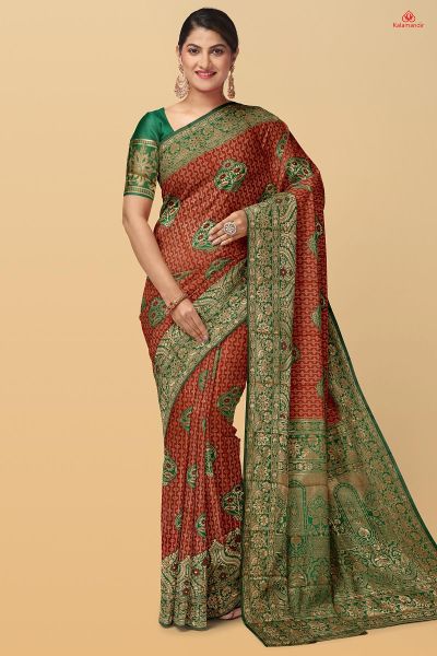 MAROON and DARK GREEN FLORAL LINES SILK Saree with FANCY