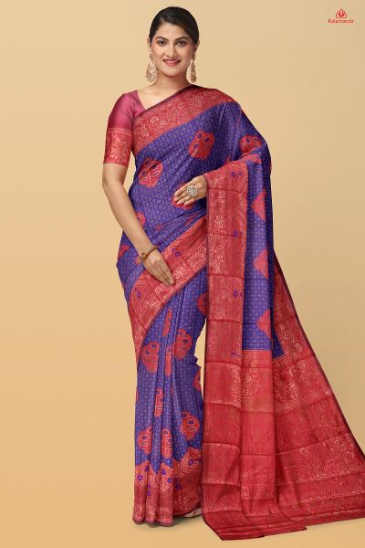 ROYAL BLUE and PINK FLORAL LINES SILK Saree with FANCY