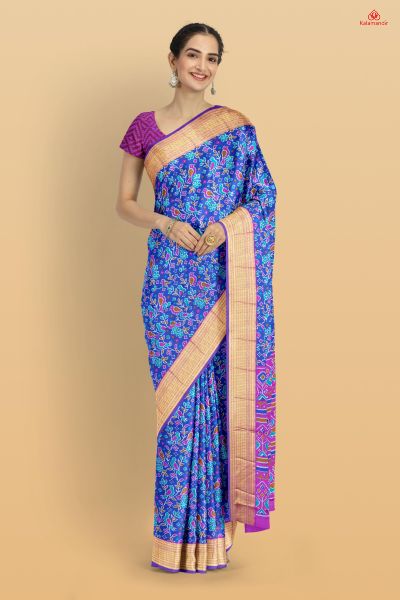 ROYAL BLUE and PURPLE FLORAL JALL WITH FIGURES SILK Saree with IKAT