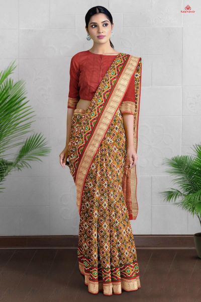 LIGHT BROWN and RED PATOLA SILK Saree with FANCY