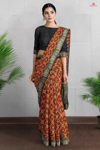 RED and DARK BROWN PATOLA SILK Saree with FANCY