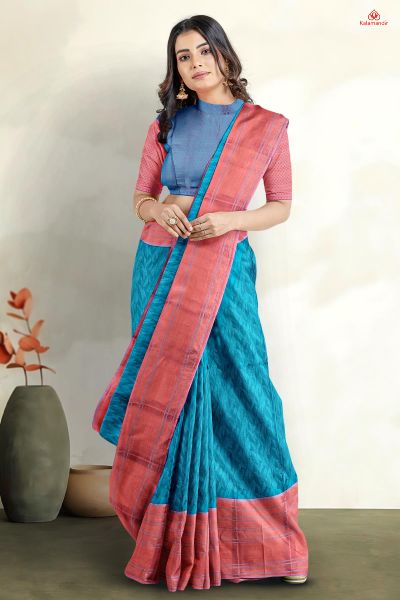 DARK BLUE and DUSTY PINK LEAF WEAVING SILK Saree with FANCY