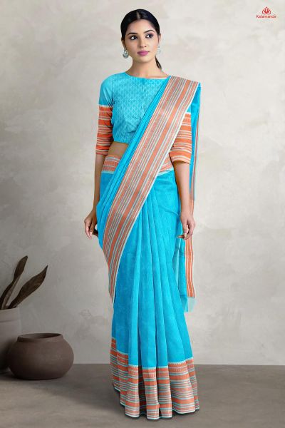 BLUE and COPPER FLORAL JAAL SILK Saree with FANCY