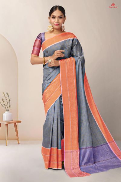 BLUE and PEACH JAAL SILK Saree with FANCY