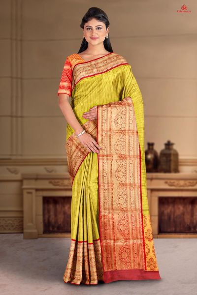 OLIVE GREEN and MAROON FLORAL LINES SILK Saree with FANCY
