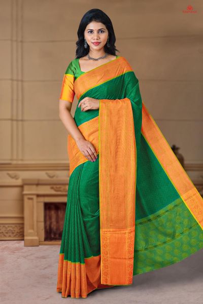 DARK GREEN and OLIVE FLORALS SILK Saree with FANCY
