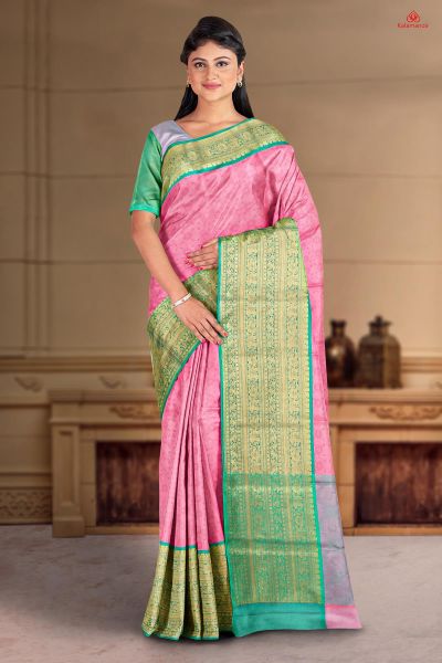 LIGHT PINK and SEA GREEN FLORAL JAAL SILK Saree with FANCY