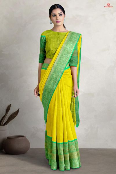 YELLOW and SEA GREEN FLORALS SILK Saree with FANCY