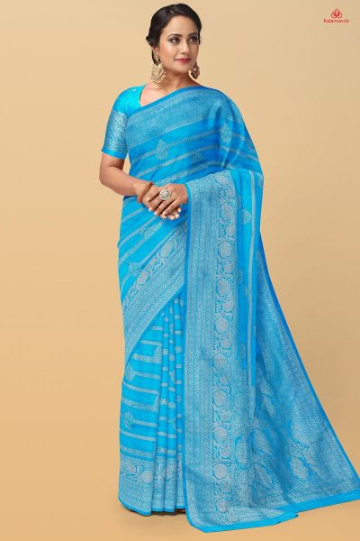 SKY BLUE and GOLD MOTIFS SILK Saree with FANCY