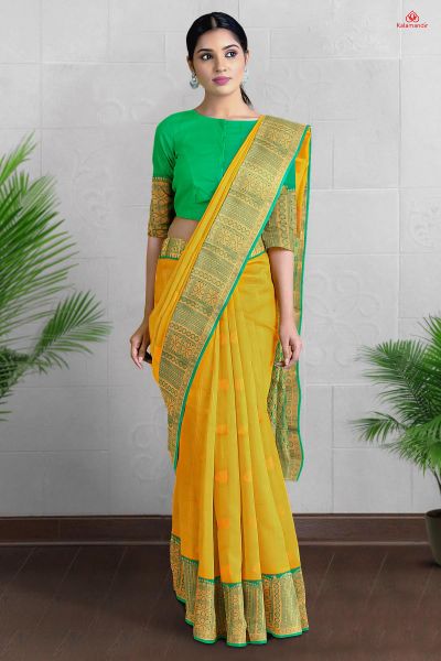 LIGHT OLIVE GREEN and SEA GREEN LINES AND FLORALS SILK Saree with KANCHIPURAM