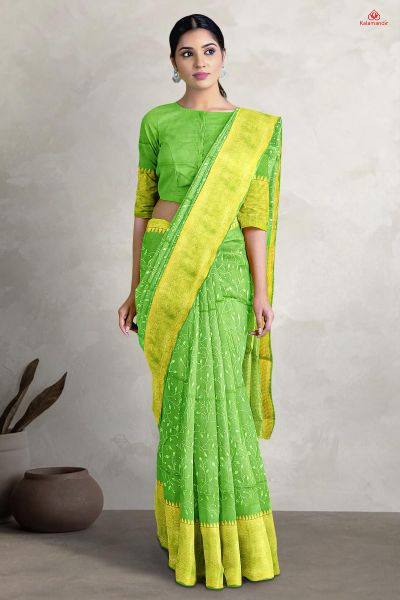 LIGHT GREEN and GOLD EMBROIDERED SILK Saree with FANCY