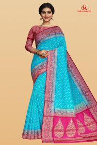 BLUE and PINK POLKA DOTS SILK Saree with FANCY