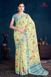 MULTI and BLUE FLORALS LINEN Saree with FANCY