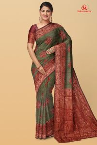 DARK GREEN and MAROON FLORAL LINES SILK Saree with FANCY