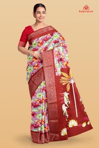 DUSTY PINK and RED FLORAL JAAL SILK BLEND Saree with FANCY