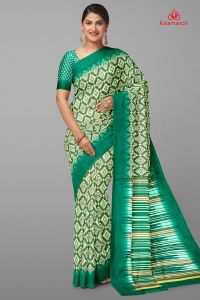 MULTI and SEA GREEN IKKAT PRINT SILK BLEND Saree with FANCY
