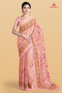 LIGHT PEACH and MAROON FLORALS SILK BLEND Saree with FANCY