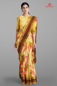LIGHT BROWN and MULTI FLORALS SILK BLEND Saree with FANCY