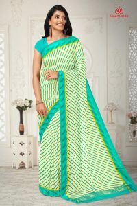 CREAM and TEAL LINES CHIFFON Saree with FANCY