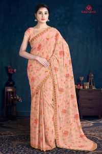 PEACH and MULTI FLORALS CHIFFON Saree with FANCY