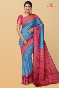 BLUE and PINK ABSTRACT SILK Saree with FANCY