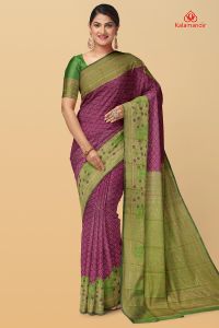 PURPLE and MEHANDI GREEN ABSTRACT SILK Saree with FANCY
