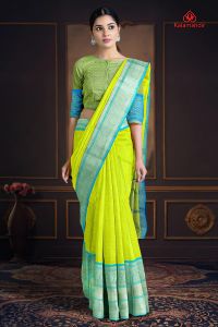 LIGHT GREEN and SEA GREEN CHECKS & FLORALS SILK Saree with FANCY