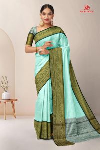 SEA GREEN and DARK GREEN FLORALS SILK Saree with FANCY