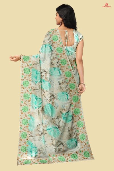 CREAM and OLIVE FLORALS CREPE Saree with FANCY