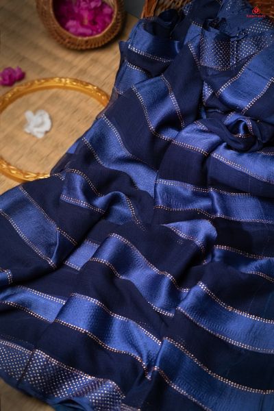 NAVY BLUE and GOLD DESIGNER CHIFFON Saree with FANCY