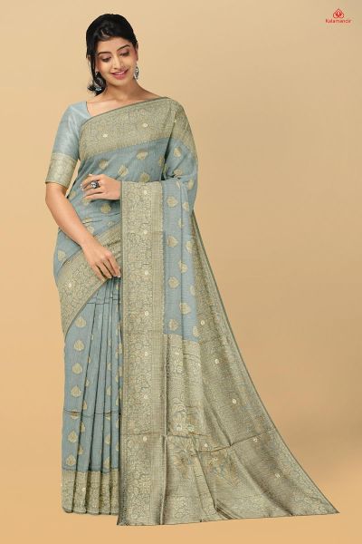 GREY and GOLD BUTTIS LINEN BLEND Saree with FANCY