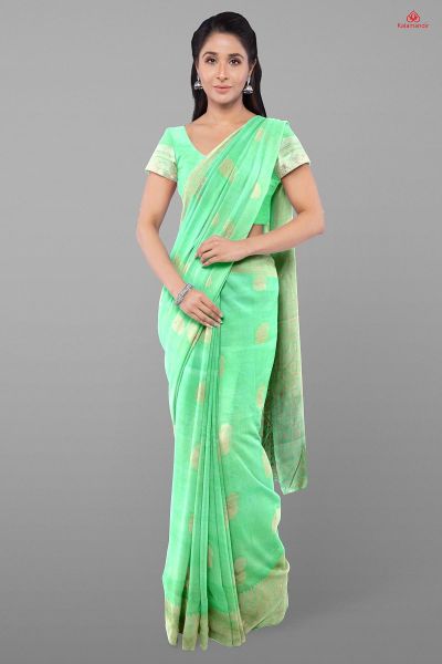 LIGHT SEA GREEN and GOLD PAISLEY LINEN BLEND Saree with FANCY