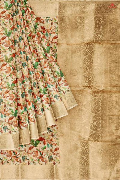 MULTI and CREAM FLORAL JAAL SILK Saree with FANCY