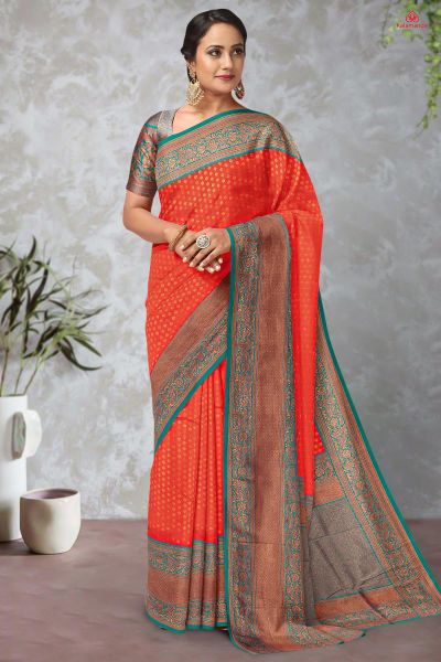 INDIAN RED and TEAL BUTTIS SILK Saree with FANCY