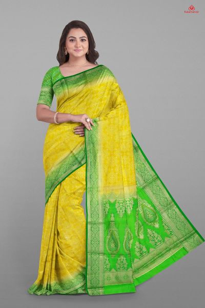 YELLOW and GOLD JAAL SILK Saree with FANCY