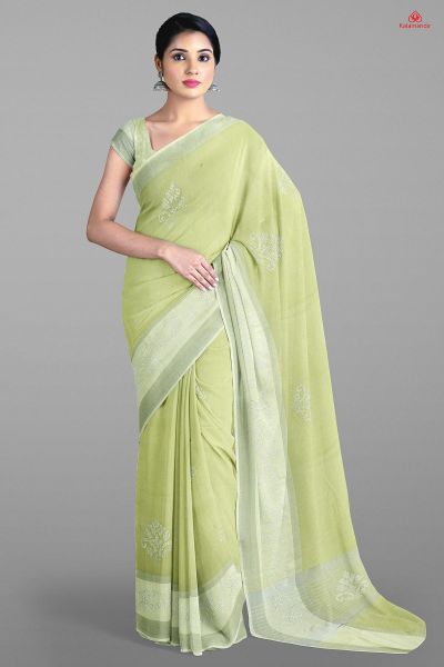 LIGHT GREEN and SILVER BUTTIS TISSUE Saree with BANARASI FANCY