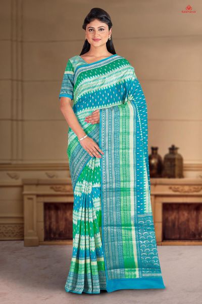 TEAL and GOLD ZIG ZAG WARM SILK Saree with FANCY