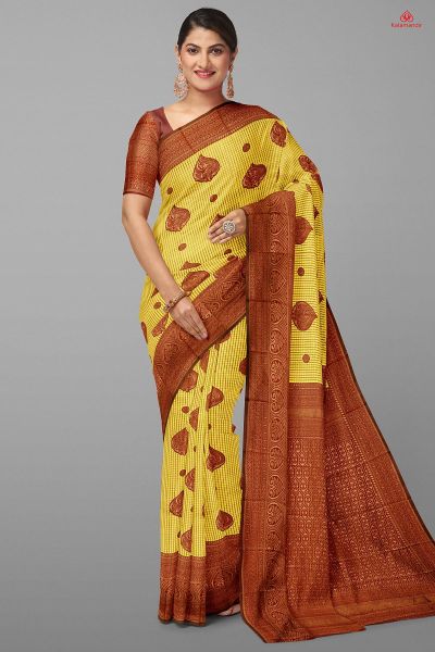 LIME GREEN and MAROON CHECKS SILK Saree with FANCY