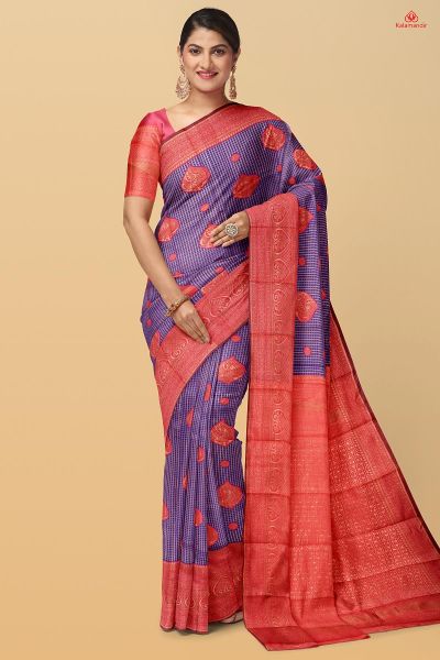 ROYAL BLUE and PINK CHECKS SILK Saree with FANCY