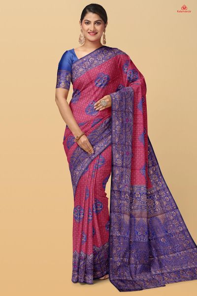 DARK PINK and ROYAL BLUE FLORAL LINES SILK Saree with FANCY