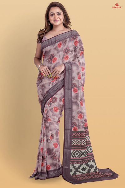 LIGHT PURPLE and RED FLORALS LINEN Saree with FANCY