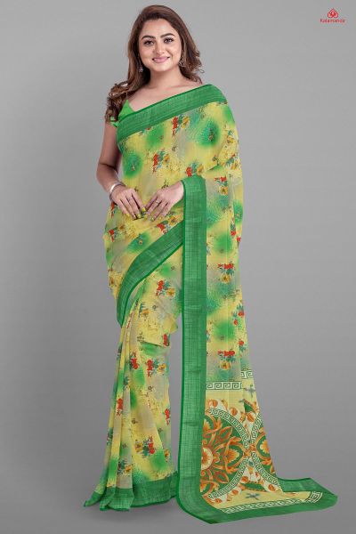 MULTI and GREEN FLORALS LINEN Saree with FANCY
