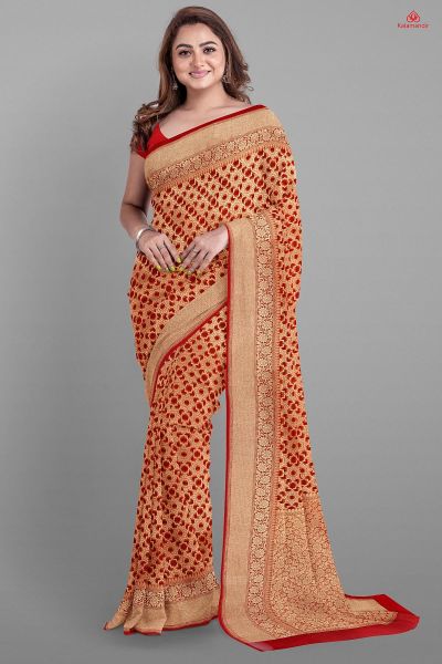 RED and GOLD JAAL KORA Saree with FANCY