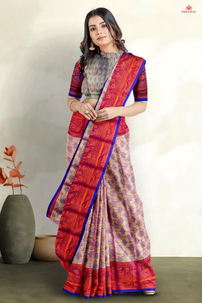 PURPLE and VIOLET FLORAL JAAL SILK Saree with BANARASI FANCY