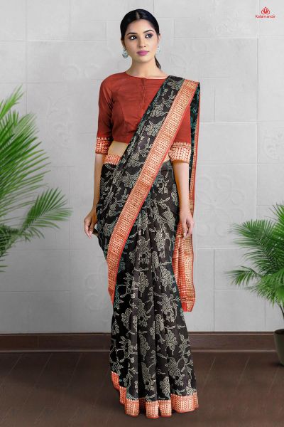 BLACK and MAROON FLORAL JAAL SILK Saree with FANCY