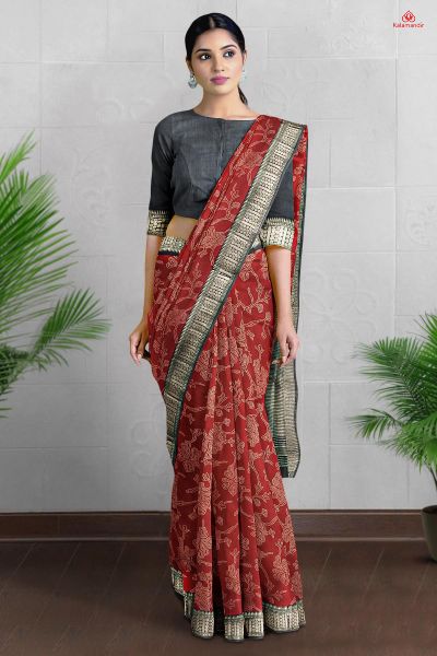 MAROON and BLACK FLORAL JAAL SILK Saree with FANCY