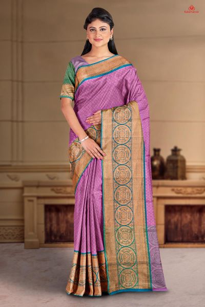 PURPLE and TEAL FLORAL BUTTIS SILK Saree with FANCY