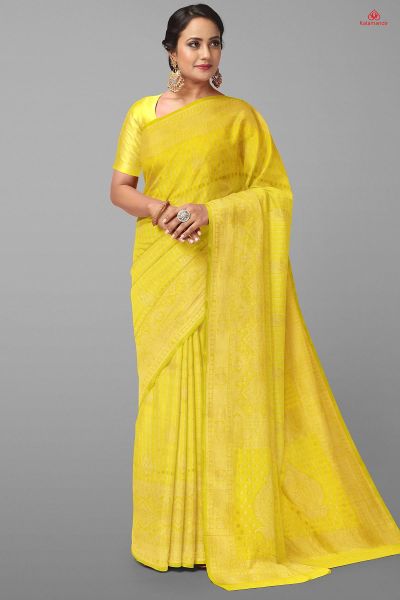 LIGHT YELLOW and GOLD MOTIFS SILK Saree with FANCY