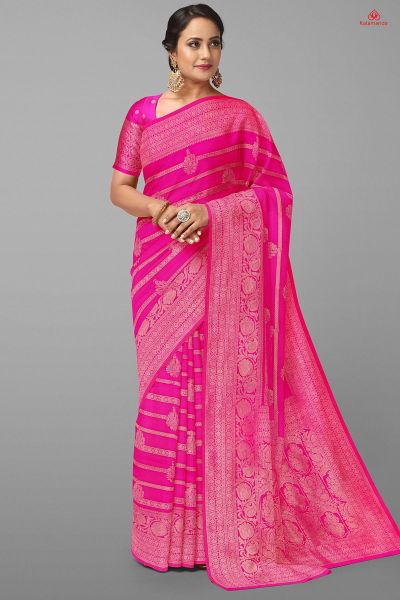 PINK and GOLD MOTIFS SILK Saree with FANCY